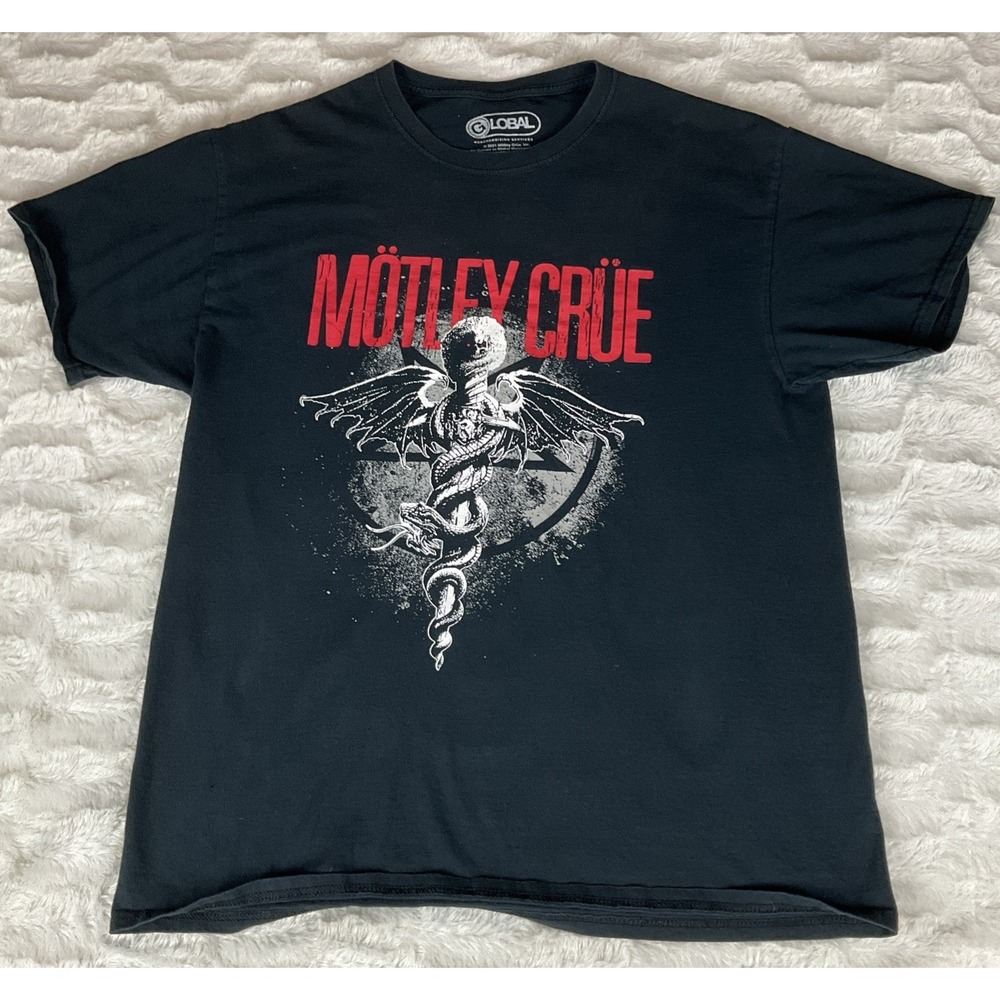 Motley Crue Black Mens Large Graphic Band Tee Heavy Metal Rock 2021